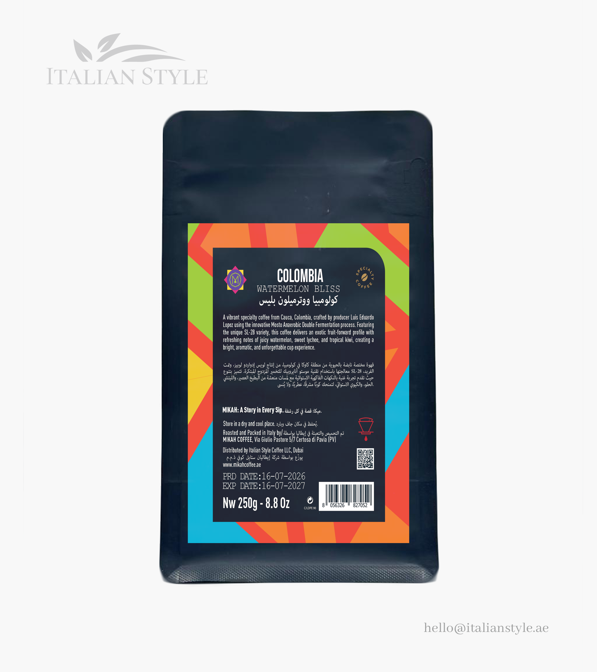 MIKAH Colombia Watermelon Bliss Specialty Coffee Beans 250 G