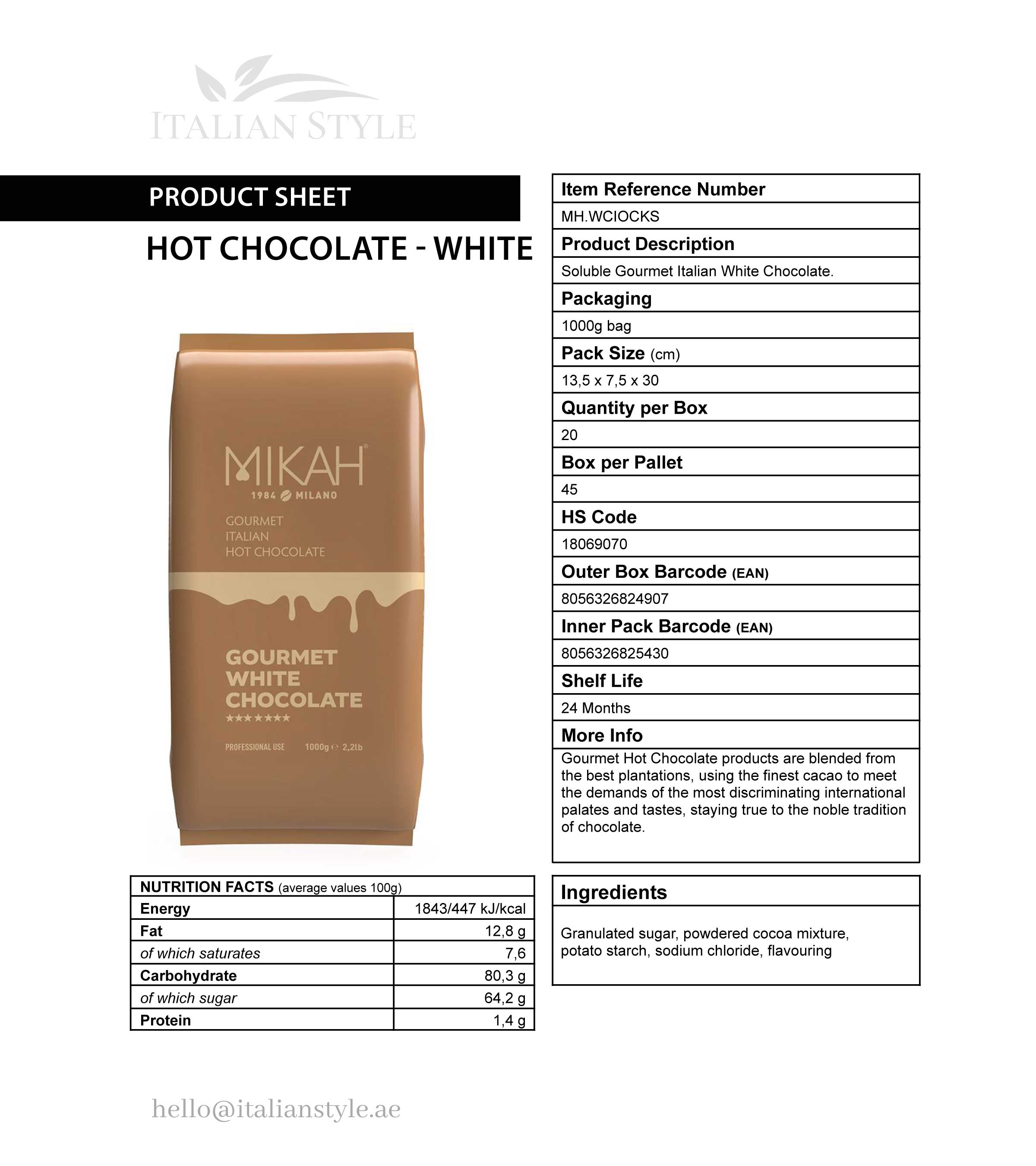 Mikah Gourmet  Hot White Chocolate 1 KG
